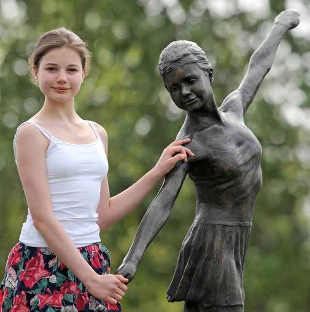 Florence Barker with her sculpture